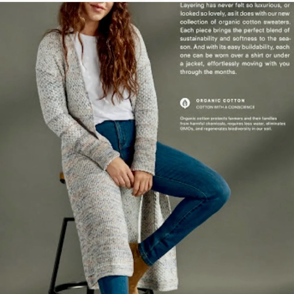 prAna Long Open Front Greta Duster Cardigan Sweater Marled Knit-Blue-Rose-Medium - Picture 2 of 16